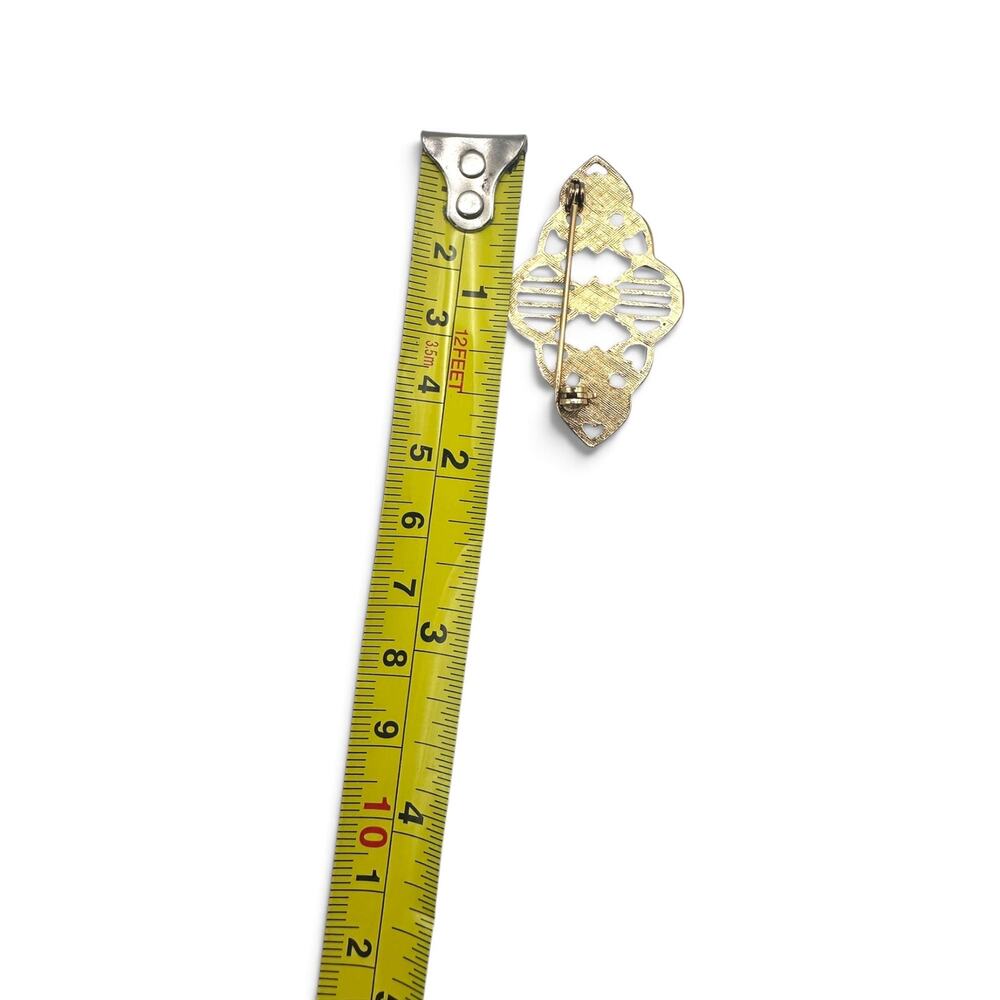 Vintage Gold Tone Filigree Floral Brooch Ornate Openwork Beaded Costume Pin - Picture 3 of 3